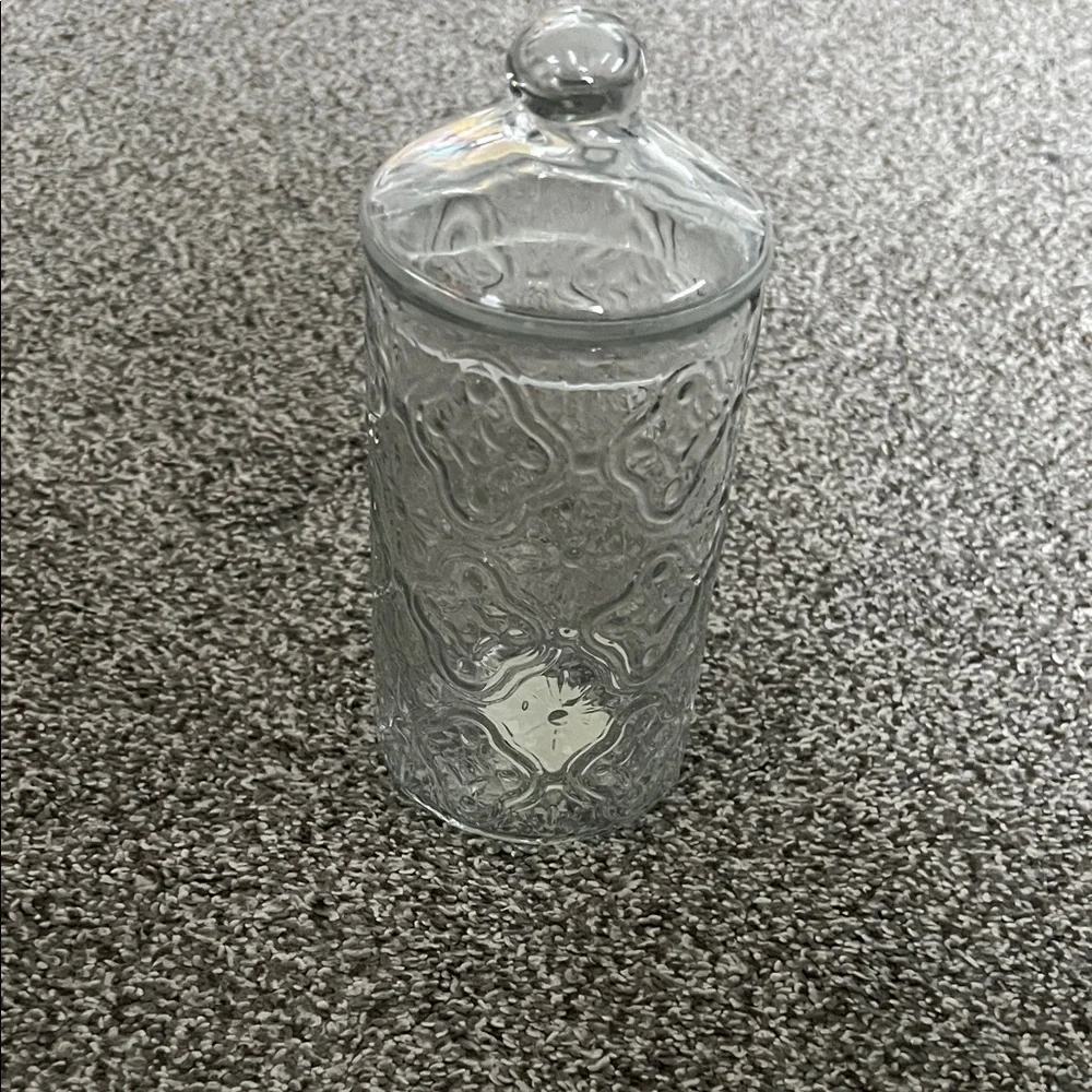 Like New beautiful Cost Plus World Market Clear Textured Glass Storage Jar